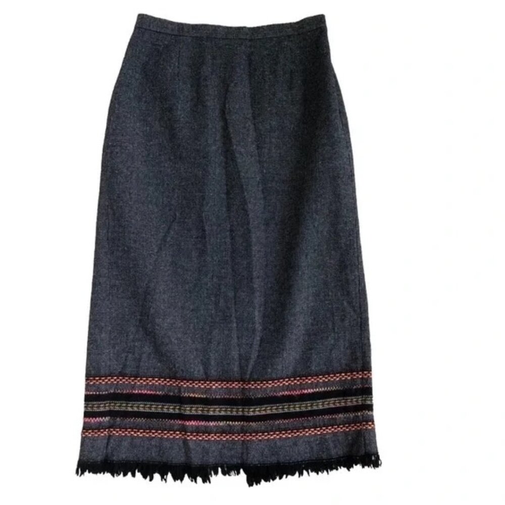 🤎 Vintage Southwestern Wool Fringe Skirt Lined Western Boho Size 10 Cowboy Core